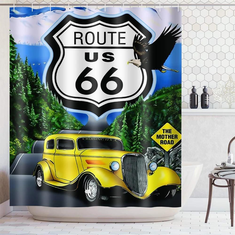 

American 66 Route Shower Curtain Bathroom Waterproof Shower Curtains Sexy Girl Bathroom Curtain Bath Screens With 12 Pcs Hooks W60H190(CM)-1 Pcs