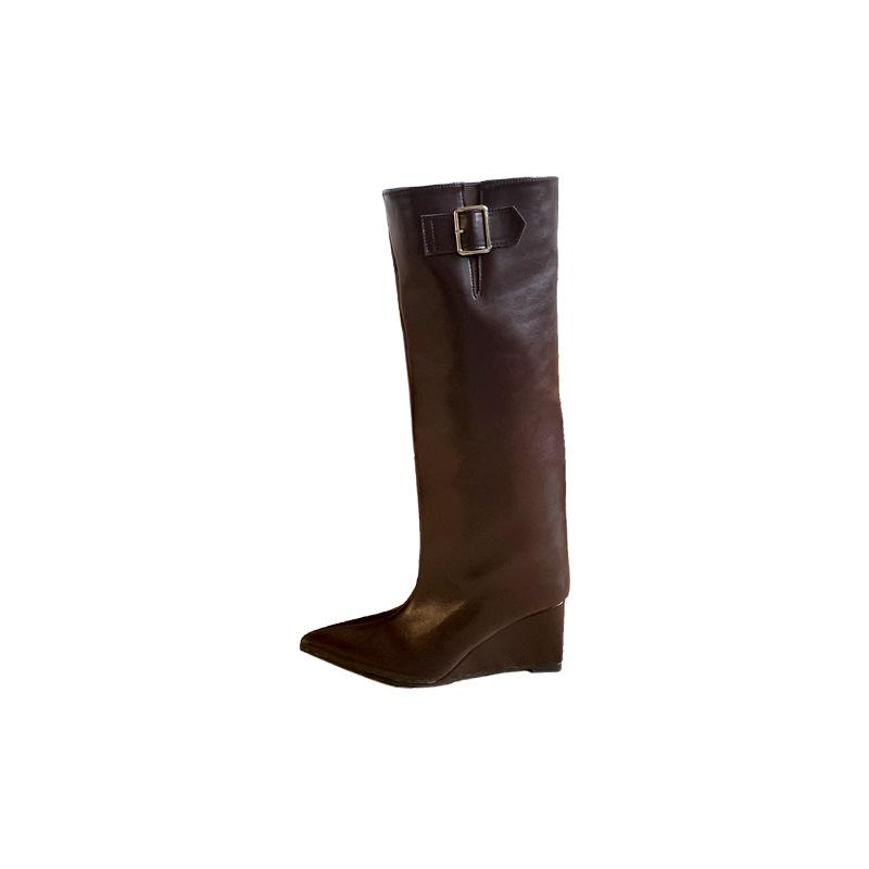 European and American temperament versatile and thin pointed wedge heel boots