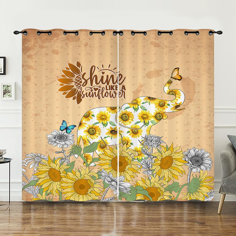 Curtains Animals Sunflowers Plants Cattle Dogs Horse Curtains Digital Printing Blackout Curtains No Punching
