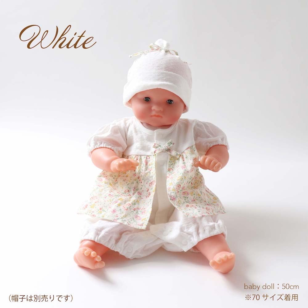 Cream de Coco Made in Jersey Tuck Jacquard Petite Flower Baby Clothes for Size - Japan, Spring/Summer Coverall, Newborns, 25-43112 (White, 80cm)