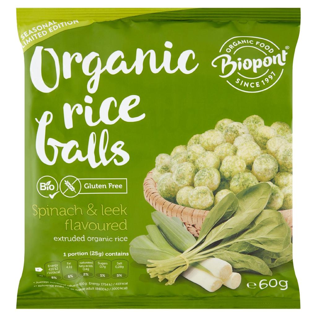 Gluten-free rice crisps with spinach and leek