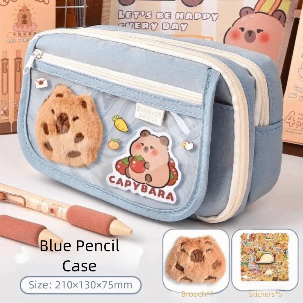 

7Pcs Large Capacity Canvas Pencil Case Spacious Compartment Pen Bag Portable Design синій