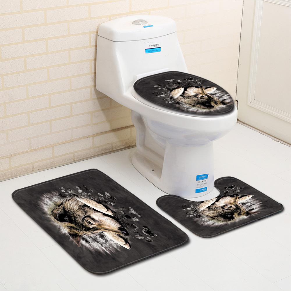 Wolf Badezimmer Toilette Dreiteilig Bodenmatte Fußmatte Badezimmerteppich