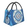 Mati Evil Eye Glass Sky Blue Meandros Patterns Resuable Lunch Box Multifunction Bohemian Cooler Thermal Food Insulated Lunch Bag