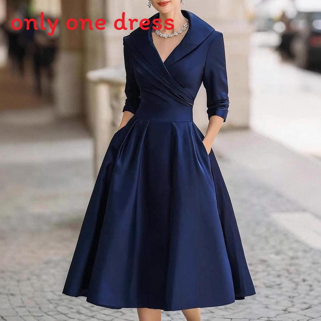Elegantes Satinkleid mit langen Ärmeln und hoher Taille für Business und Streetwear