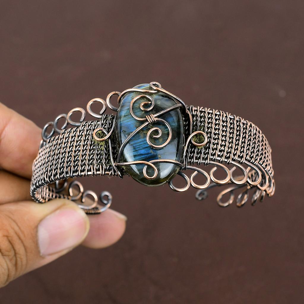 Labradorit Handgefertigter Kupferdraht Wickel Armreif Verstellbar s8q26