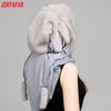 JERYAFUR Women Faux Fur Hooded Scarf, 2‑in‑1 Warm Plush Hat Scarf Combo for Cold Winter Daily Outdoor Wear