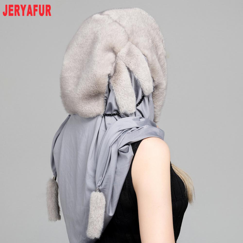 JERYAFUR Women Faux Fur Hooded Scarf, 2‑in‑1 Warm Plush Hat Scarf Combo for Cold Winter Daily Outdoor Wear