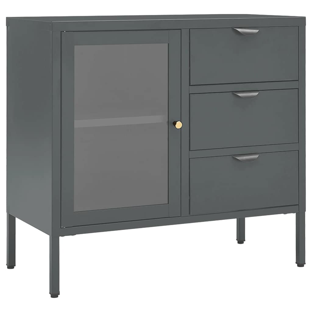 Vidaxl Komoda, Antracytowa, 75X35X70 Cm, Stal I Szkło Hartowane