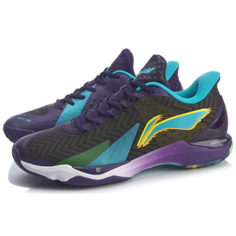 Li Ning Attack 3 Profesionální soutěž Protiskluzové Odolné Nízké badmintonové boty Pánské boty Černá Modrá Fialová AYAQ007-2