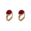 Red Gemstone Stud Earrings Geometric Oval Ear Buckle Design Sense Niche Guochao Retro Ankara Red Wedding Earrings Women