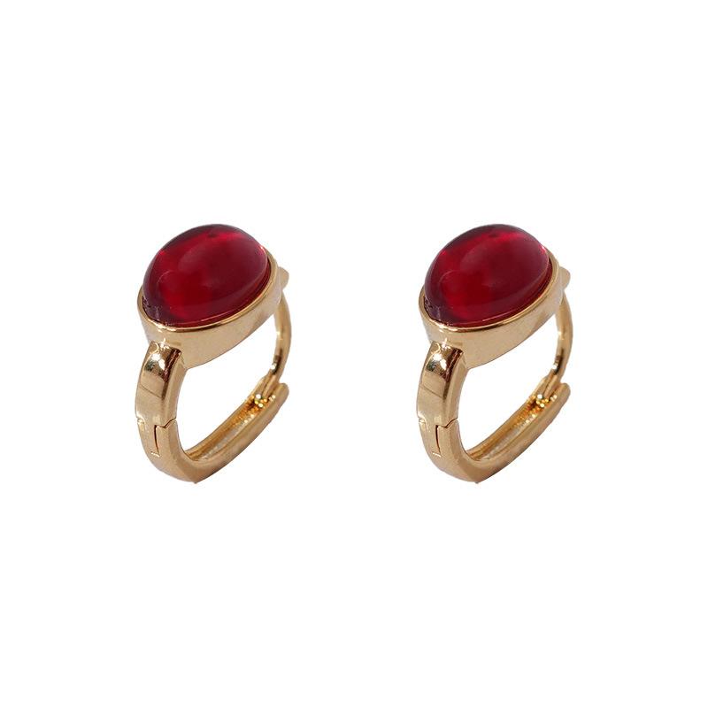 Red Gemstone Stud Earrings Geometric Oval Ear Buckle Design Sense Niche Guochao Retro Ankara Red Wedding Earrings Women