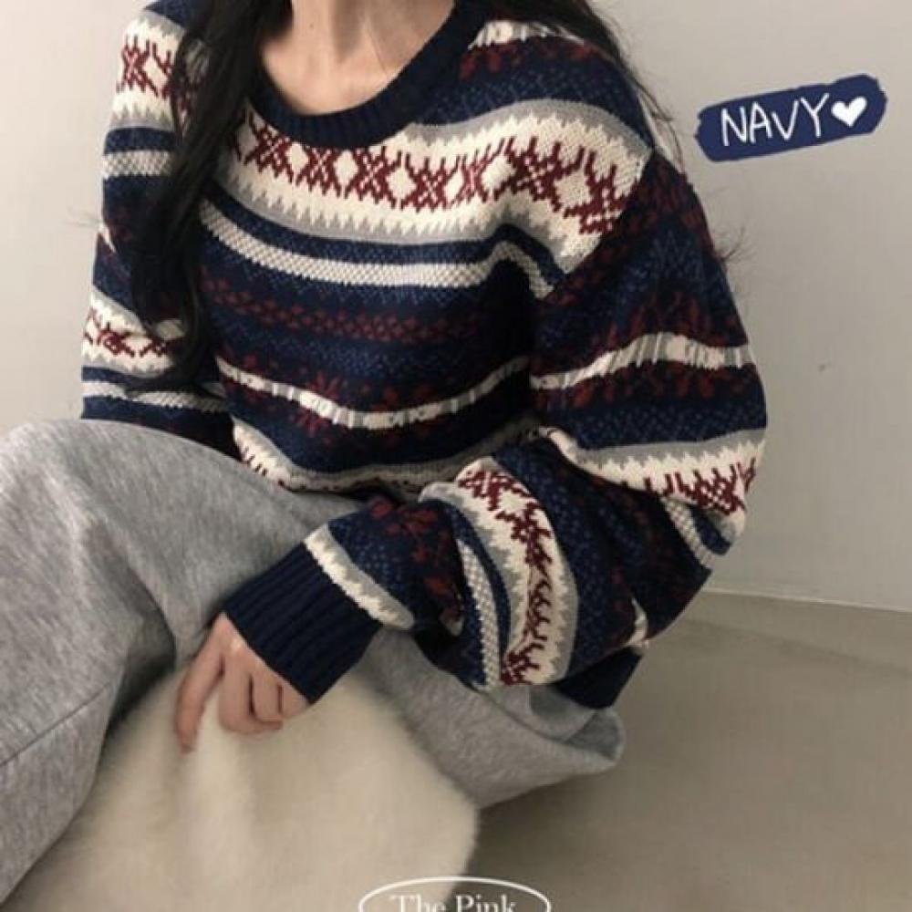 The Pink Loose Fit Vintage Nordic Knit