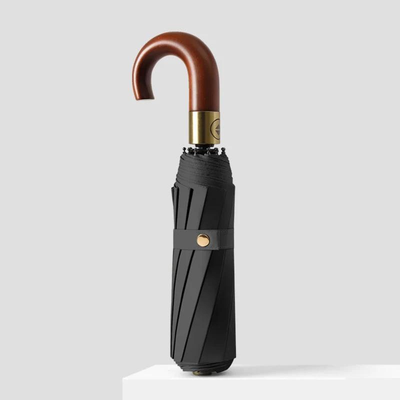 Luxury Big Golf Umbrella Woman Men Rain Waterproof, Folding Automatic Umbrella Windproof Strong,10 Ribs, Wooden Handle