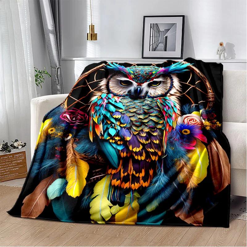 HD Colourful Cute Owl Cartoon Blanket,Soft Throw Blanket for Home Bedroom Bed Sofa Picnic Travel Office Rest Cover Blanket Kids