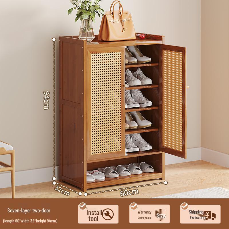 Japanese Rattan Dustproof Shoe Cabinet - Compact, Large-Capacity Entryway Storage Rack