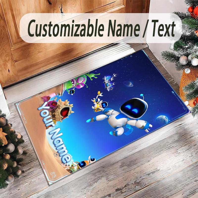 Personalized Crystal Velvet Carpet Custom Name Text,Astro Bot Anti Slip Area Rug For Home Decoration