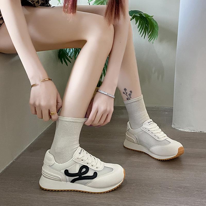 Leather thin mesh Forrest Gump shoes women's 2025 summer new thick-soled breathable sports shoes lightweight dad shoes