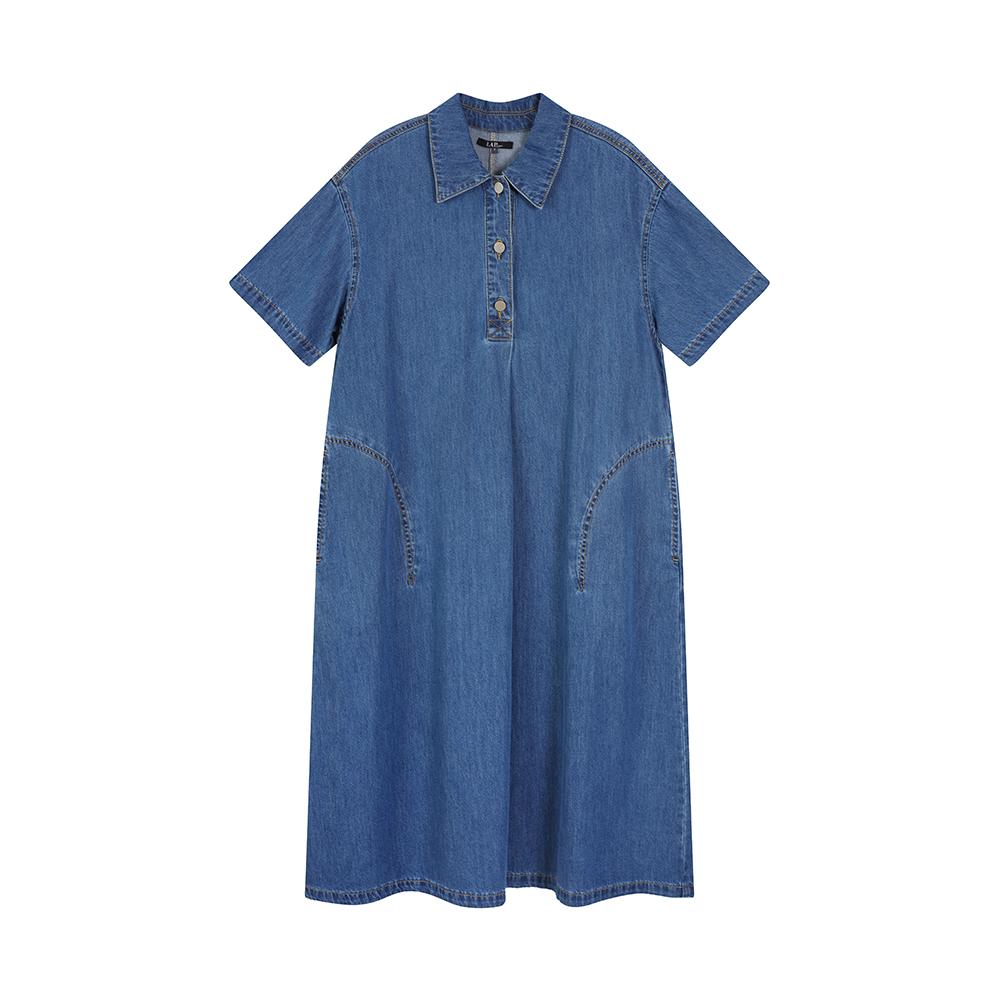Rap Short Sleeve Shirt-Style Flare Long Dress As2Do561