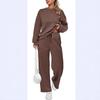 2026 Women's Fall/Winter Long Knitted Two-Piece Set with Long Sleeve Top and Wide-Leg Lace-Up Pocket Pants