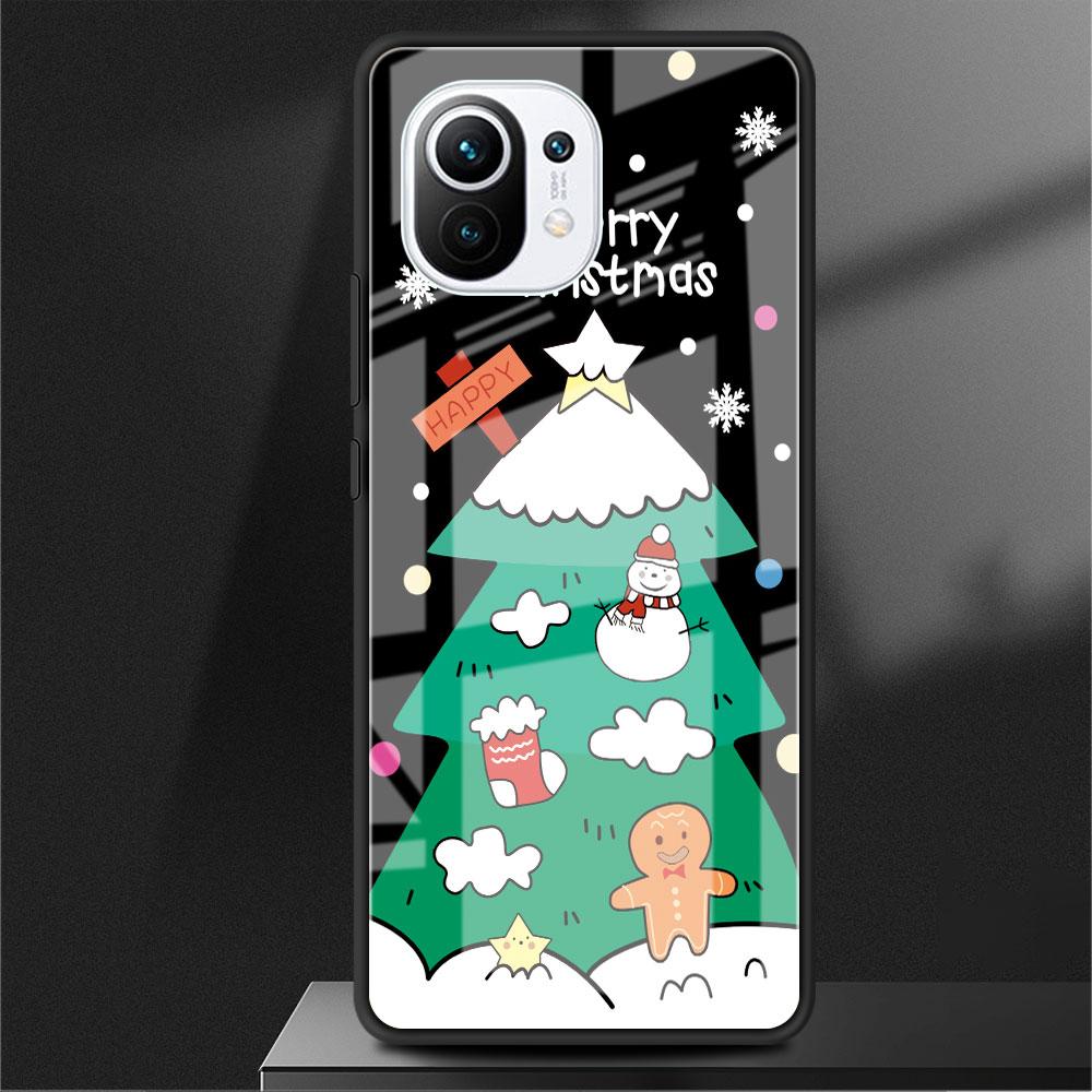 Glass Case For Xiaomi Poco X3 NFC 11 Lite 11T F3 M3 For Redmi Note 11 10 9 8 Pro 10S 9S 9A 9C Phone Cover Snowman Christmas Cute