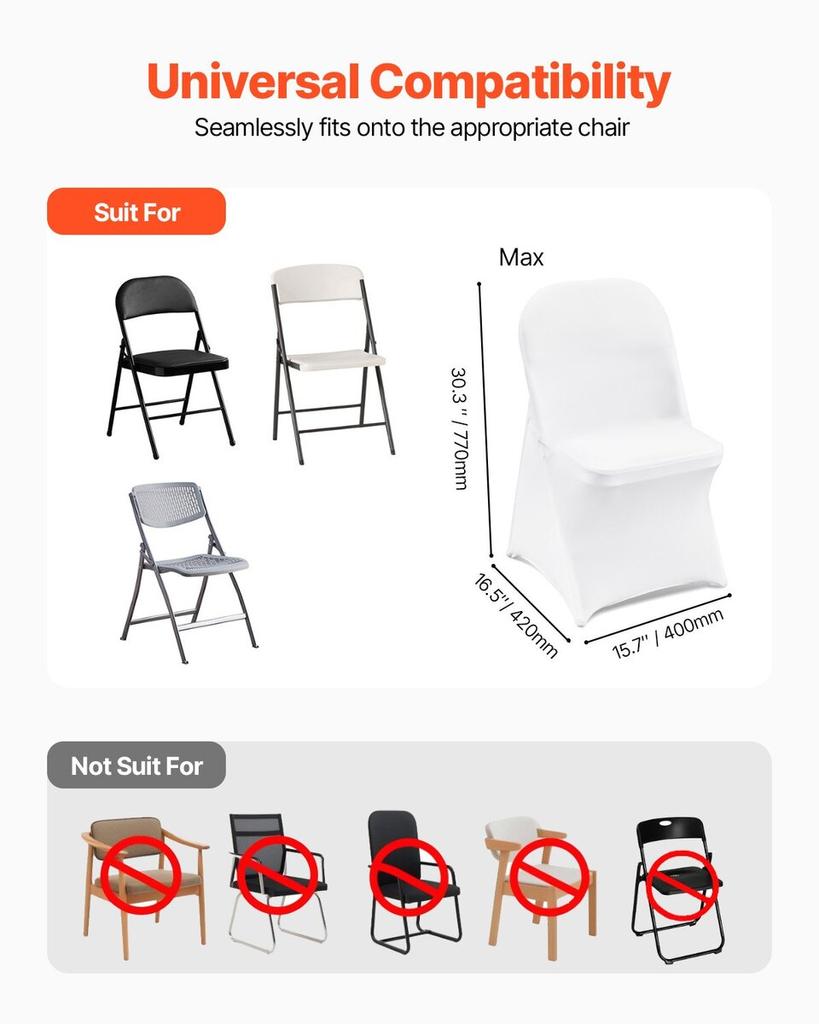 White Stretch Spandex Chair Covers - 30 PCS, Folding Kitchen Chairs Cover, Universal Washable Slipcovers Protector, Removable Chair Seat Covers, for
