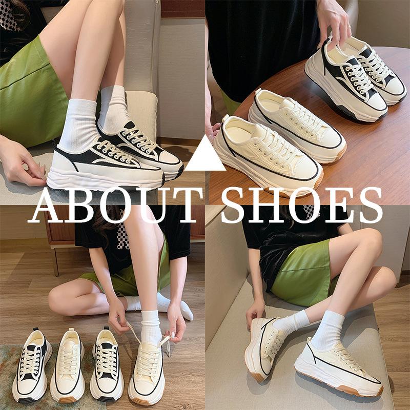 Ins Canvas Shoes Women's New Breathable Dissolving Internet Celebrity Platform Shoes Summer Heightening Casual Niche Lace-up Board Shoes