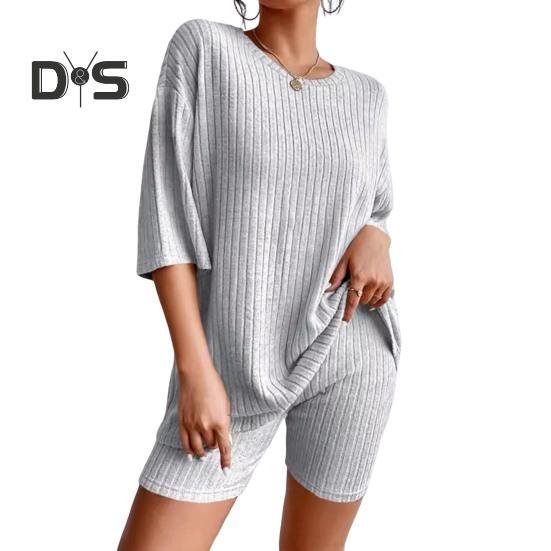 

Женский летний спортивный костюм из 2 предметов с круглым вырезом и короткими рукавами, тонкий топ в американском стиле, шорты с высокой талией, спортивный костюм, летняя одежда для йоги S серый