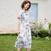 New Chinese Style Printed Tie-Waist Lapel Shirt Dress