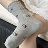 Female Spring and Autumn Solid Color Cat Bubble Mouth Lace College Wind Tube Pile Socks