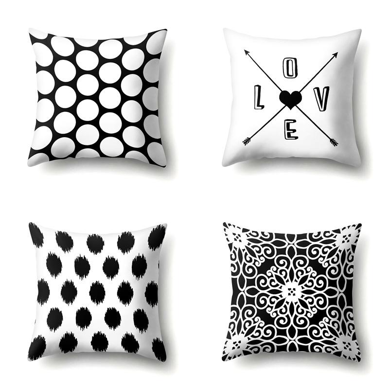 Polyester Pillowcase Peach Leather Velvet Black and White Geometric Printed Pillowcase Waist Cushion Cover Bedside Cushion Cover Bedside Cushion Cover
