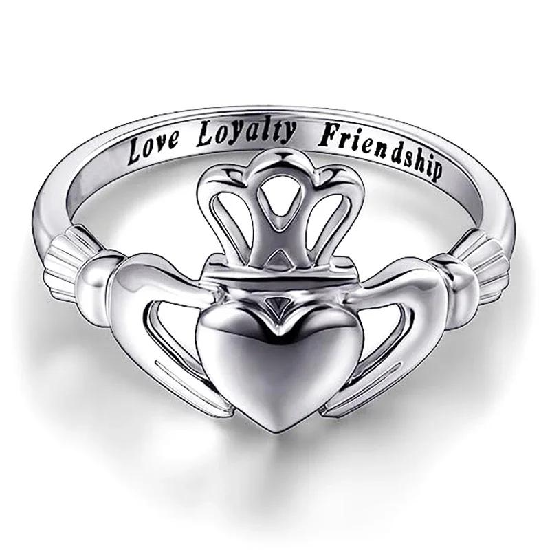 CAOSHI Hand in Hand Liebe Krone Design Freundschaftsringe für Mädchen Gravierte Buchstaben "Liebe Treue Freundschaft" Damenschmuck Ausgefallenes Geschenk