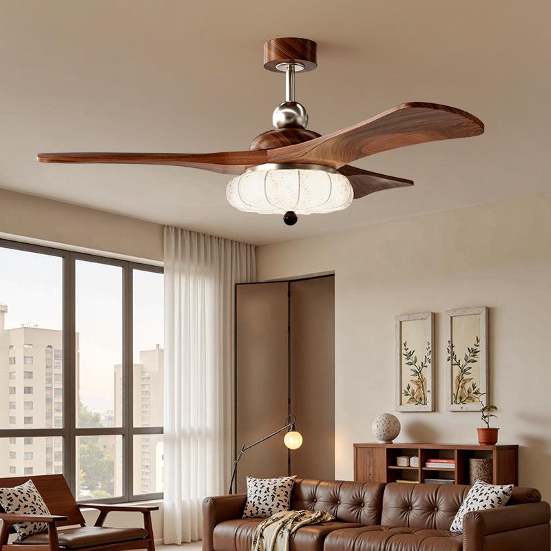 Mid-Century Walnut Fan Light Chandelier for Bedroom/Living Room