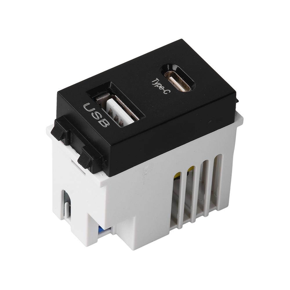 

USB+Type-C Power Module 220V Mobile Phone Charging Panel Socket 5V Transformer 2.1A Charging Power Socket Switching Adapter чорний
