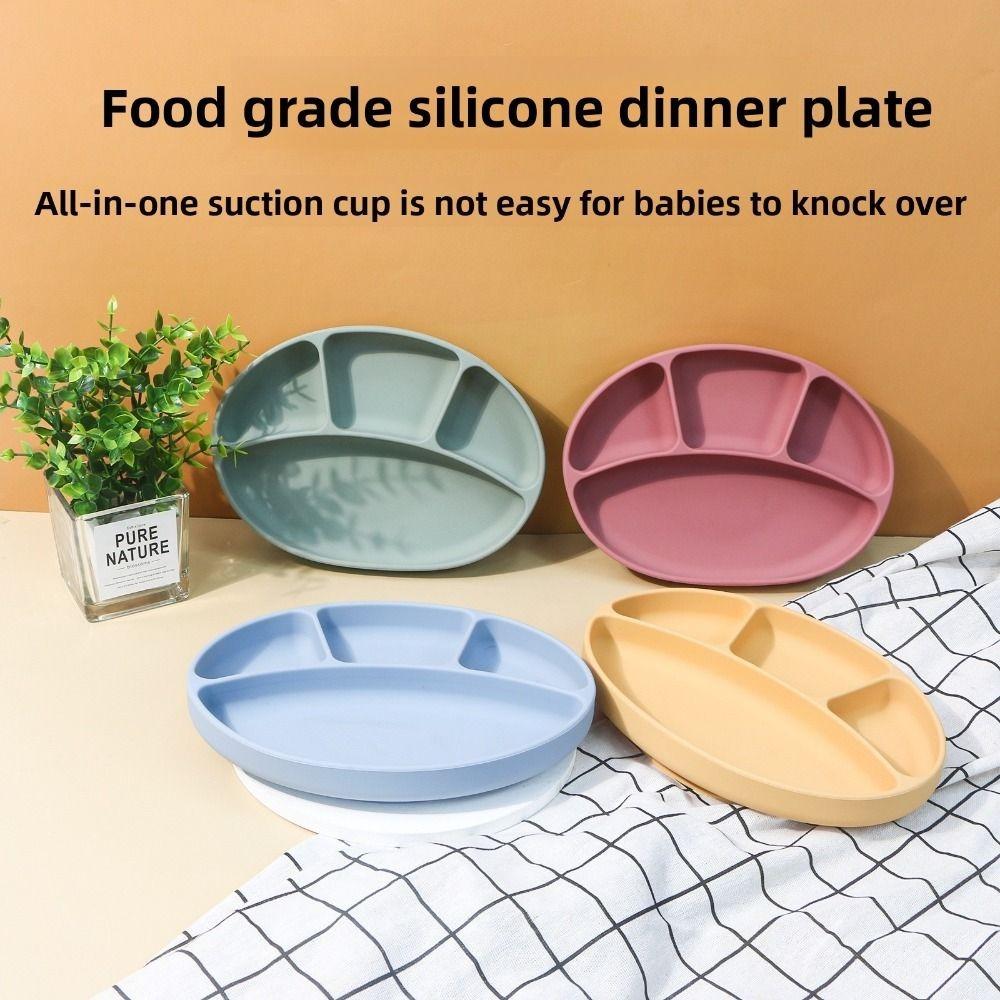 

BPA Free Suction Cup Dinner Plate Waterproof Kids Feeding Plate Silicone Divided Plate Home Use жовтий