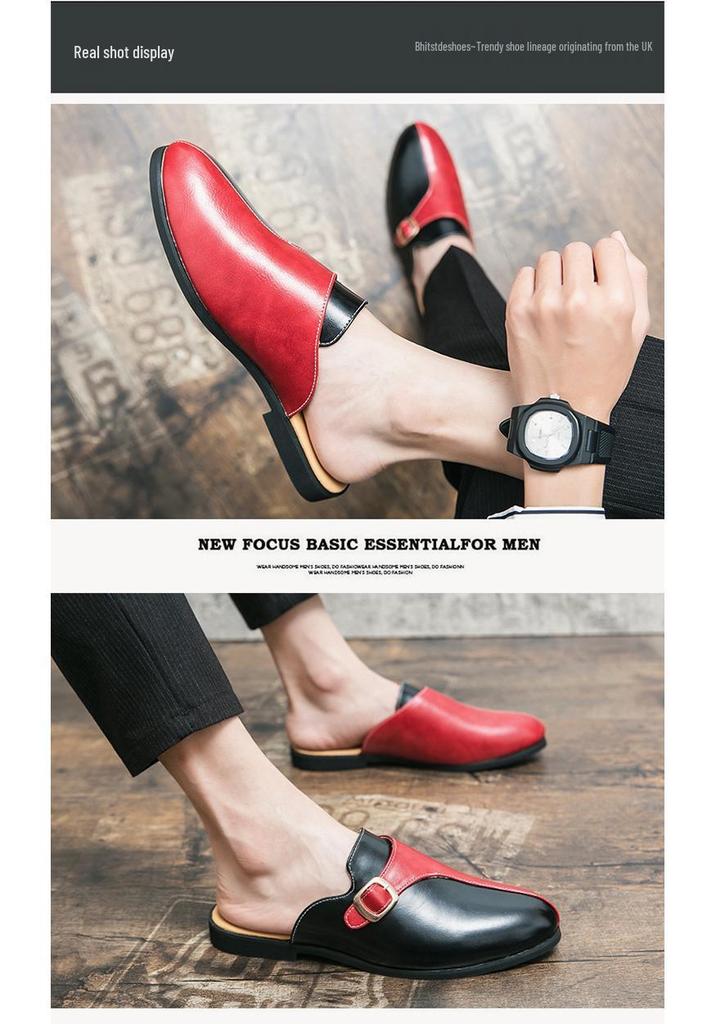 Cross46 Men's Large Summer Closed-Toe Leather Slip-Ons: Fashionable Retro Color Block Outdoor Shoes