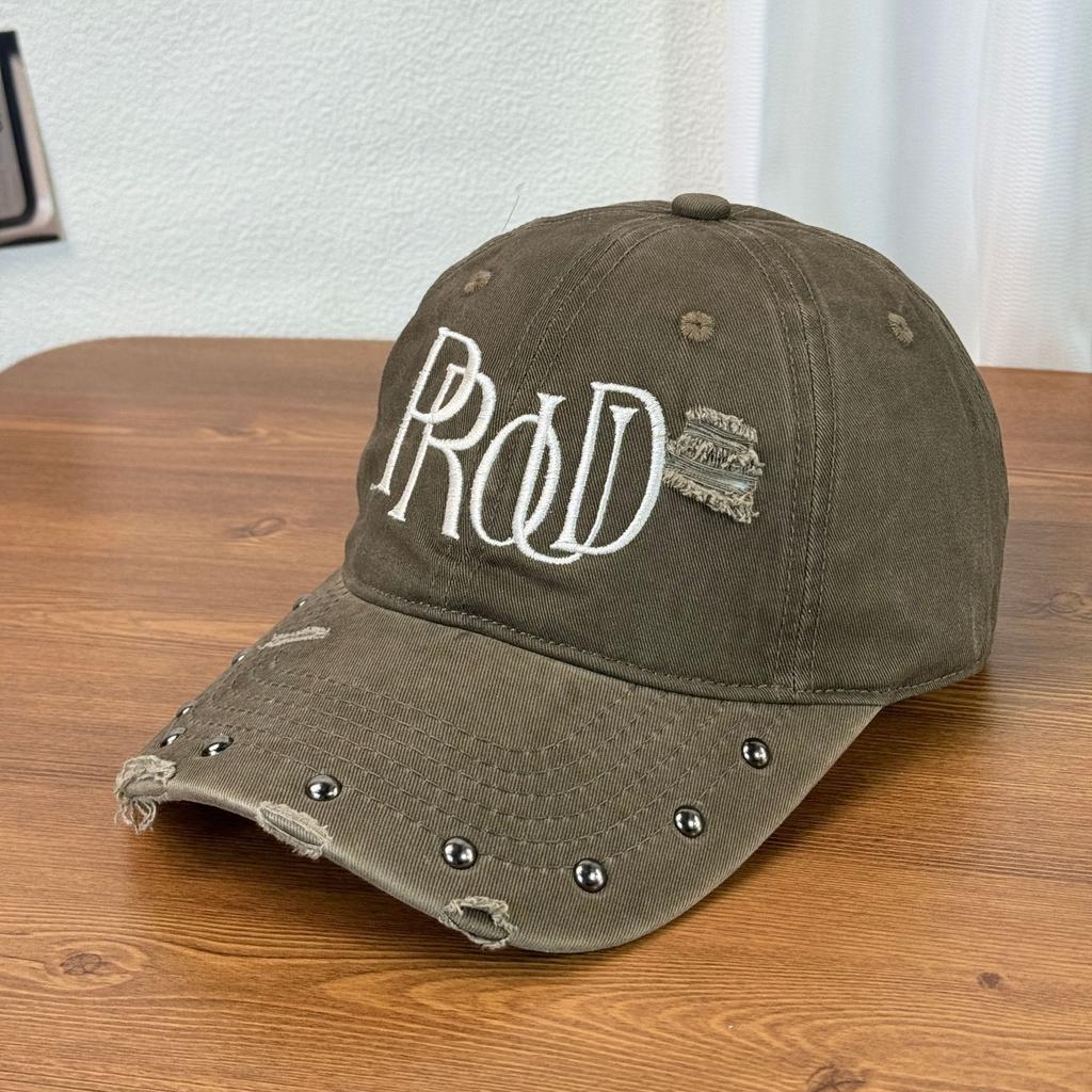 Fashion Hat Sweet Cool Internet celebrity Rivet Embroidery Baseball Cap Sunscreen Summer Embroidery Letters Washed Old Ripped Baseball Hat