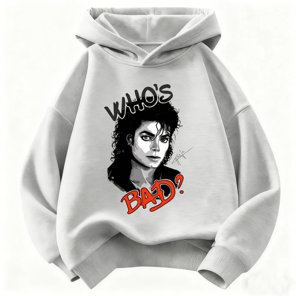 2026 Felpa con Cappuccio per Bambini Michael Jackson Who's Bad Album Ritratto Stampa Pullover Bambini Ragazzi Ragazze Moda Felpa Casual