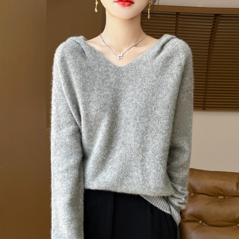 

Толстовка с капюшоном для женщин однотонная, пуловер с длинными рукавами, свободный и повседневный базовый свитер с капюшоном L серый