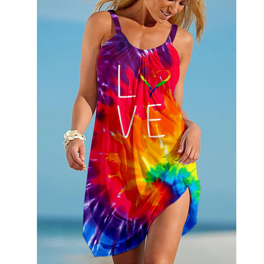 Rochie de vară sexy pentru femei, cu imprimeu colorat 3D tie-dye, top cool de plajă la malul mării, Y2K Harajuku, îmbrăcăminte pentru femei plus size