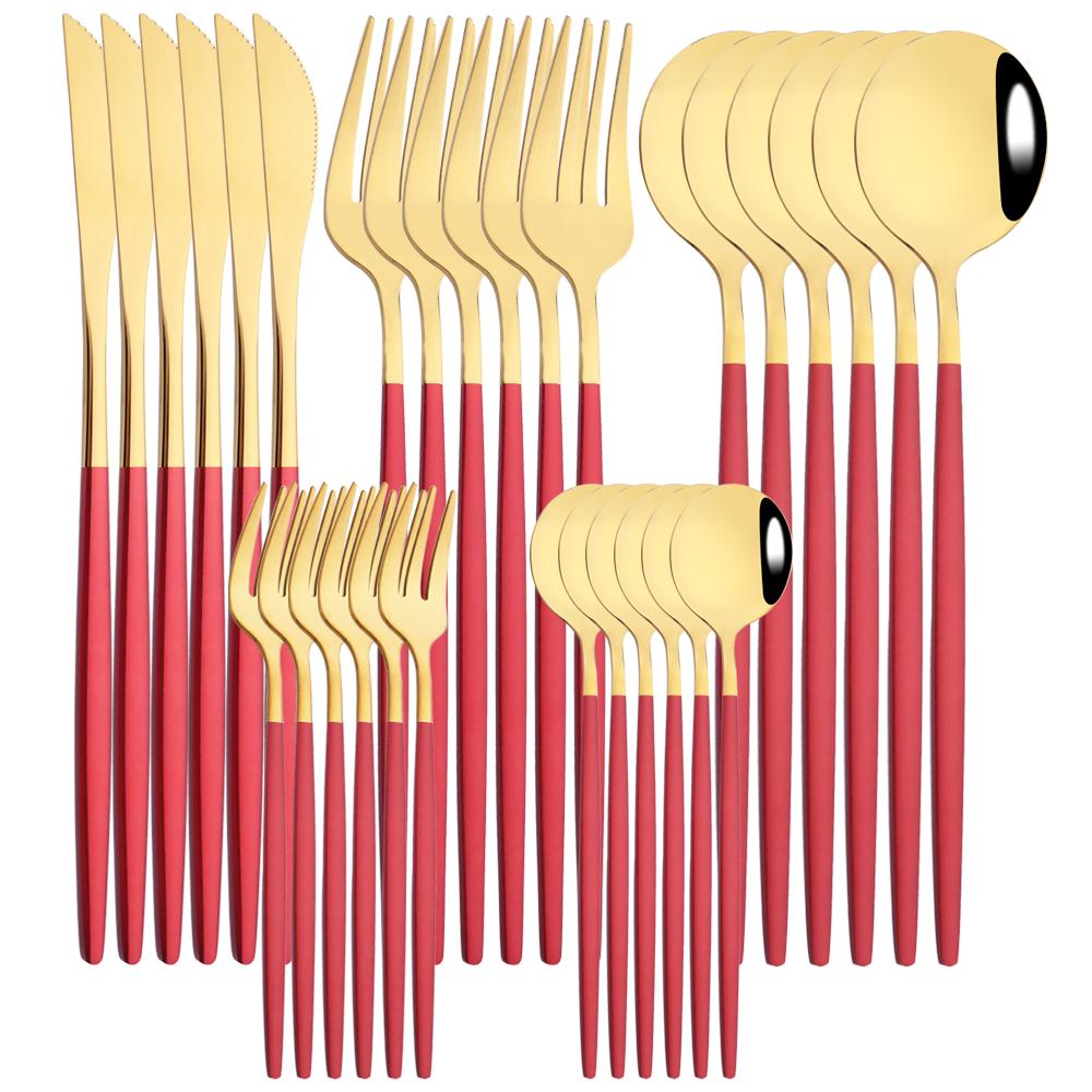 30Pcs Black Gold Cutlery Set Knife Fork Spoon Dinnerware Set Stainless Steel Cake Fork Teaspoon Tableware Party Kitchen Flatware