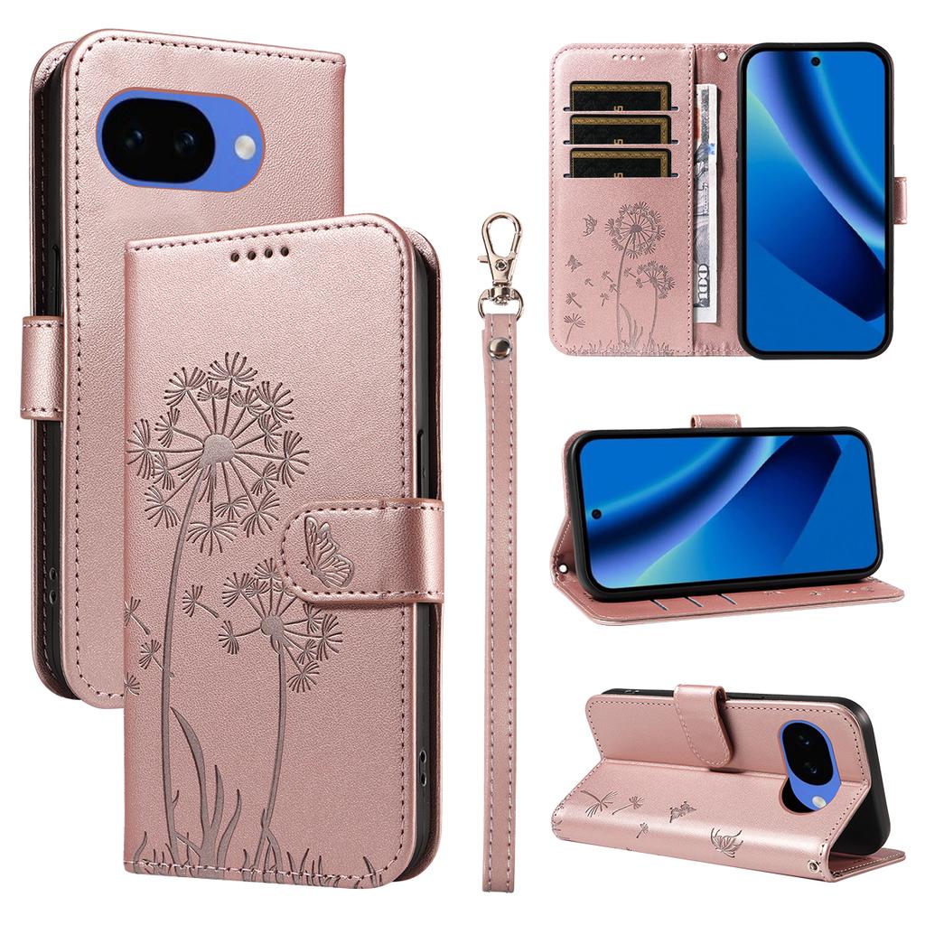 For Google Pixel 10a Leather Wallet Case with Strap Dandelion Imprint Phone Stand Cover