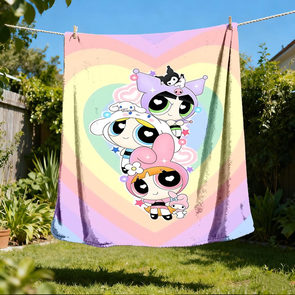 1pc Powerpuff Girls Outdoor Flannel Throw Blanket Soft, Lightweight & Warm for Sofa, Office