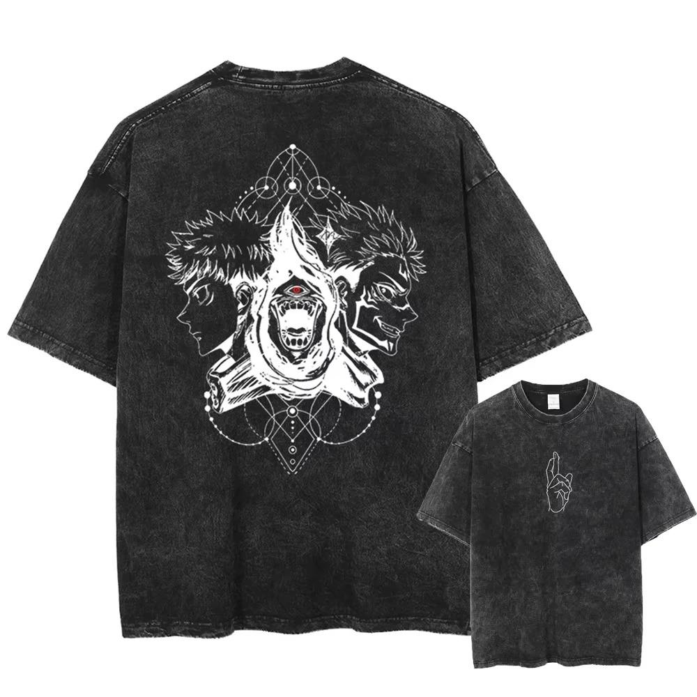 Jujutsu Kaisen Ryomen Sukuna Vintage Washed Oversized TShirt Unisex Anime Streetwear Tee M