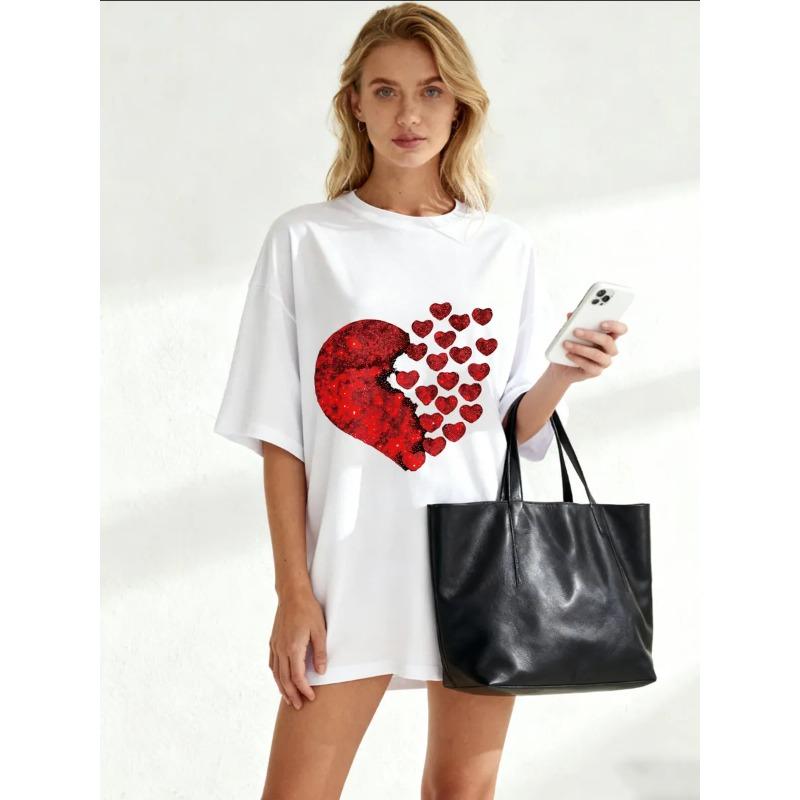 Women's Short-Sleeve T-Shirt with Red Sequin Broken Heart (Scattered Small Hearts) Print