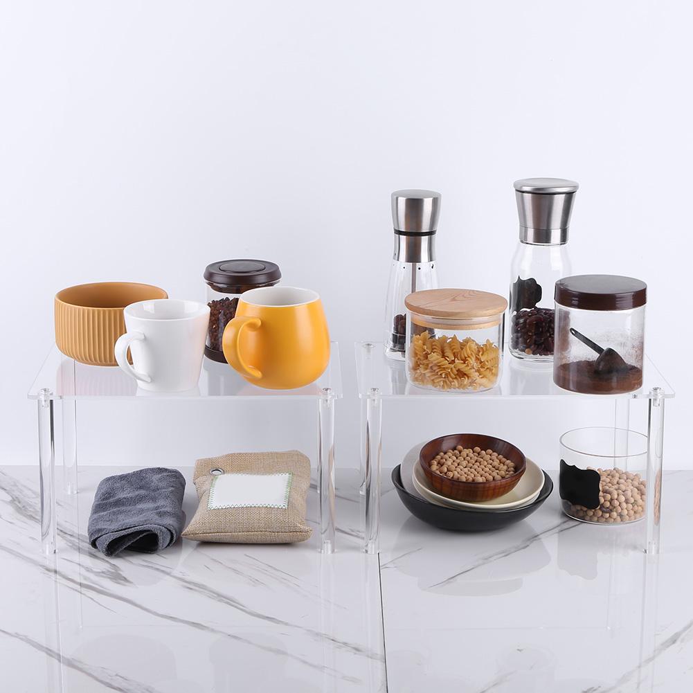 2 Pack Acrylic Cabinet Organizer Shelf Risers Kitchen Counter Shelves Organizer for Dishes Spices Soda Cans and Bottles