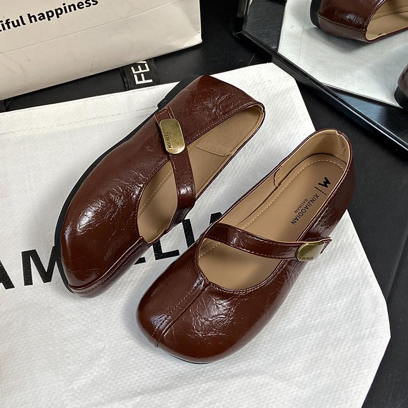 CRLAYDK Womens Flats Moccasins Retro Dress PU Leather Strap Slip On Loafers for Work Penny Dress Walking Ladies Casual Shoes