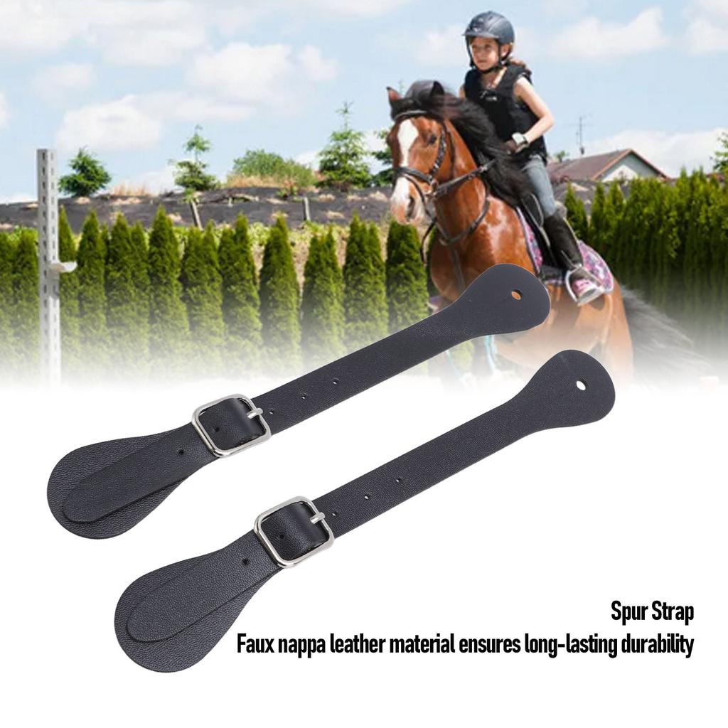 Pair of Synthetic Leather Spur Straps Adjustable Length 22cm Long Western Cowboy Spur Holder for Equestrian Black