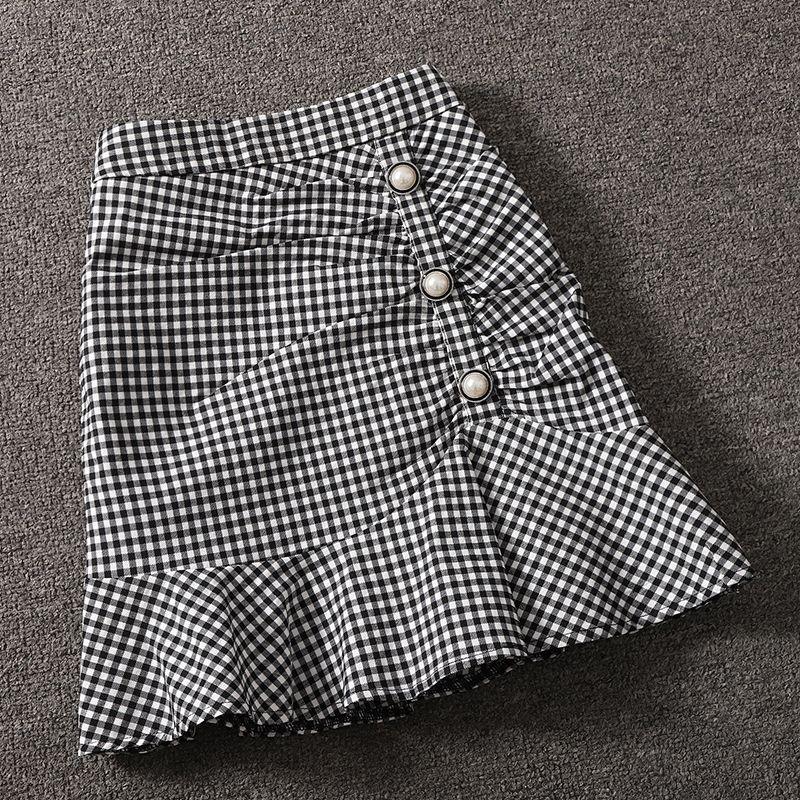 

Crimp Plaid Hip Lotus Leaf Fishtail Skirt Plaid M