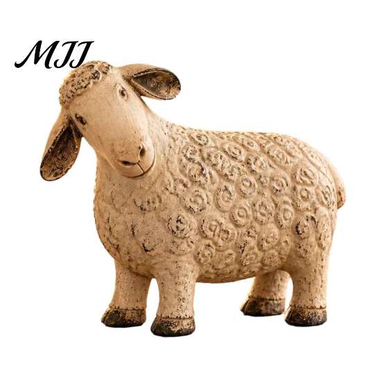 Rustic Home Decor Sheep Figurine, Farmhouse Resin Lamb Statue, Vintage Country Style Tabletop Statues Decor, Cute Sculpture for Living Room